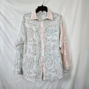 Aura Damen weiß Colorblock Blumen Langarm leicht geknöpft Shirt Small - Bild 1 von 9