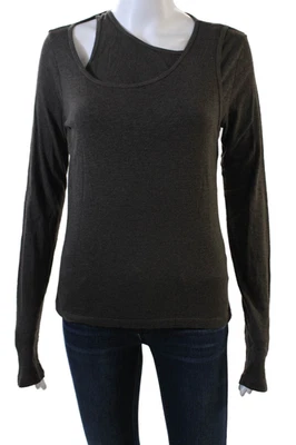 Camisa Monrow para mujer manga larga cuello redondo recortada marrón algodón talla mediana Foto 1 de 4