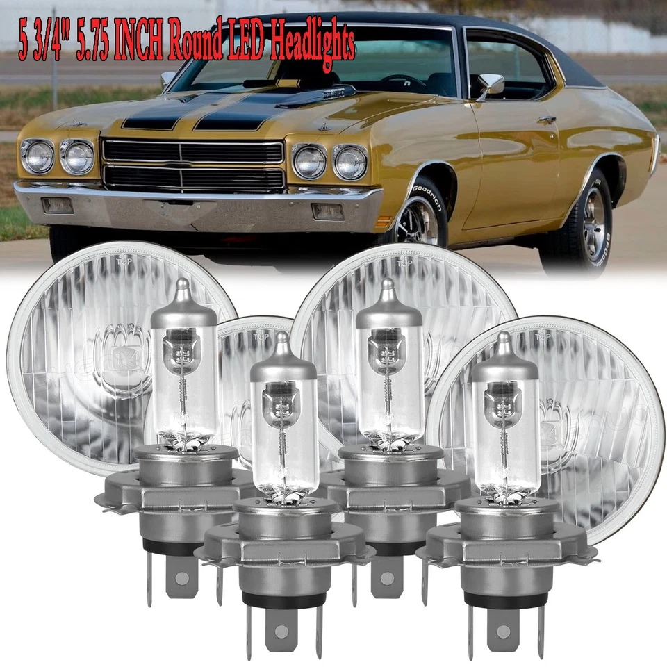 Faros halógenos de haz alto/bajo de 5,75" 5-3/4 pulgadas 4 piezas para Chevy Chevelle 1964-1970 Foto 1 de 4