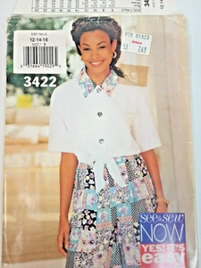 Blusa corta Butterick 3422 patrón de costura para damas talla 12-16 nueva sobre dañada - Imagen 1 de 5
