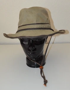 Vintage JHats Canvas Boonie Hat Faux Leather Rimmed Green Vented Size L Large - Picture 1 of 7
