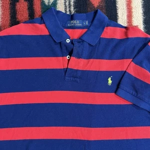 Polo Ralph Lauren Poloshirt Herren L Rot Blau Streifen Mesh Baumwolle Kurzarm - Bild 1 von 12