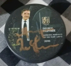 George Mcphee Signed Award Sga Puck Vegas Golden Knights Year 2 - Picture 1 of 1