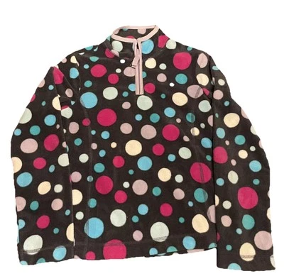 Antigua Sudadera Azul Marino Niñas Grande 10-12 Gris Lunares 1/4 Cremallera Polar Pullover Foto 1 de 4