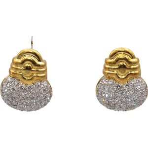 18k Yellow & White Gold VS Round Diamond Cluster Clip-On Earrings 1.35CT - Picture 1 of 4