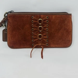 COACH GEFLOCHTENES KORSETT ARMBAND ORANGE ROT WILDLEDER LEDERBESATZ REISSVERSCHLUSS - Bild 1 von 8