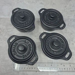 Staub Ceramic 4 Piece Mini Round Cocotte Set Black Cocotte Camping Cassarole - Picture 1 of 14