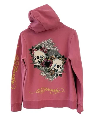 Sudadera con Capucha Cremallera Completa Estampado ROSA Ed Hardy Ed Y2K De Colección RARA Talla L Foto 1 de 3
