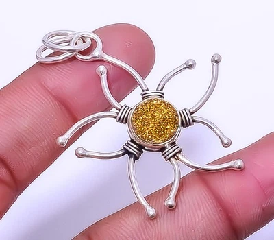 Colgante de plata de ley 925 drusa ágata dorada de titanio 1,95" P7580-28 Foto 1 de 4