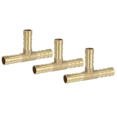 3 Pcs 5/16" Brass Tee Barb Hose Fitting 3 Ways Adapter Union Barbed Split,Golden - Image 1 of 4