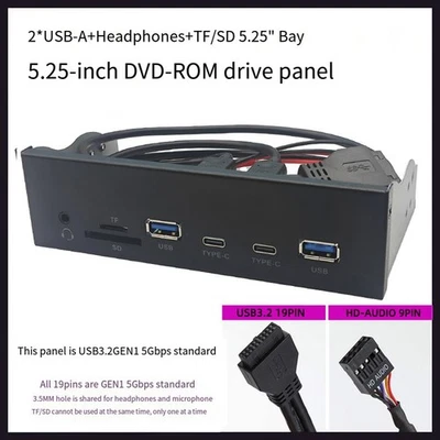 USB 3 2 Gen1 Front Panel Module with USB A Audio and Card Reader Ports - Image 1 of 4