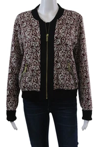 Michael Michael Kors Womens Front Zip Paisley Knit Jacket Red White Size Large - Picture 1 of 7