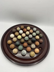 VTG The Bombay Company Wood Solitaire Game 1994 36 LRG Heavy Marbles 13.5” Board - Picture 1 of 24