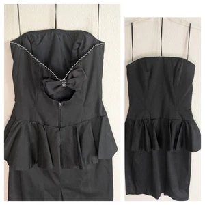 Vintage A. J. Bari schwarz Schößchen schulterfrei Cocktailkleid Strass Schleife 10 USA - Bild 1 von 16