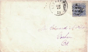 1870 Era Stratford, Connecticut Cancel on Cover w 3¢ Locomotive Stamp Scott #114 - Picture 1 of 1