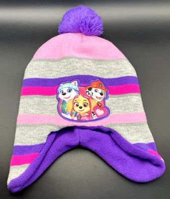 Paw Patrol Girls Winter Beanie Hat Nickelodeon Pink Purple Gray Knit Cap - Image 1 of 4