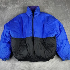 Vintage Eddie Bauer Jacket Mens 2XL Blue Black Reversible Goose Down Puffer 90s - Picture 1 of 14