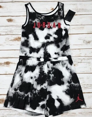 NIKE Jordan Niñas Tie Dye Mameluco Negro Blanco 45A768 K04 - Grande Nuevo con Etiquetas Foto 1 de 4