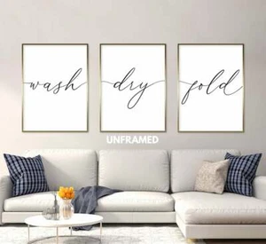 Wash Dry Fold, Set of 3 Prints, Minimalist Art, Home Wall Decor, Multiple Sizes - Picture 1 of 3