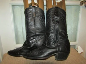 Laredo Womens Leather Cowboy Boots Size 6.5 M Black Fringe Western Rodeo 90s - Picture 1 of 12