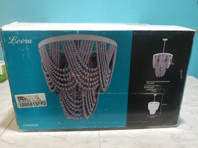 Люстра CANARM Leora 5-светлая матовая серая с серыми бусинами из натурального дерева - Изображение 1 из 4