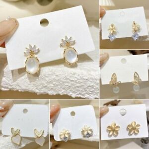 Exquisite 925 Silver Opal Earrings Stud Rhinestone Dangler Women Jewellery Gift