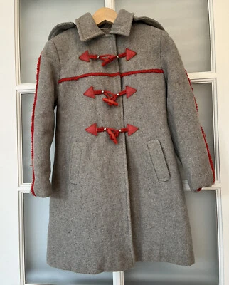 Abrigo de Lana Vintage Niños Años 70 Gris Rojo Rockabilly Futurama Capucha 6 8 Unisex Foto 1 de 4