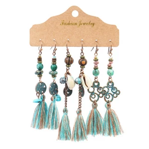 3 Pairs/Set Bohemian Boho Earrings Hook Drop Dangle - Tassle, Shell, Drop #11 - Picture 1 of 1