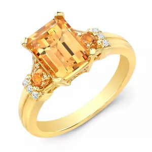 Citrina Diamante Anillo 14K Oro Amarillo Esmeralda Corte Compromiso Cóctel Bodas - Imagen 1 de 2