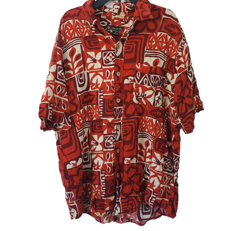 Duke Kahanamoku Shirt Mens Large Button Up Hawaiian Camp Red Rayon Floral - Image 1 of 4