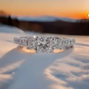 GIA Certified 14K White Gold Princess 3 Stone Diamond Engagement Ring 1 CT VS1 - Picture 1 of 12