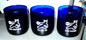 3 BRUNSWICK Bowling Trophies: BRC: 200 Game, Club 55, 500 Series: Cobalt Glasses - Picture 1 of 2