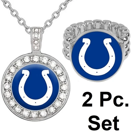 2PcSet Indianapolis Colts Womens 925 Sterling Silver Necklace With Ring D2D18 Cover