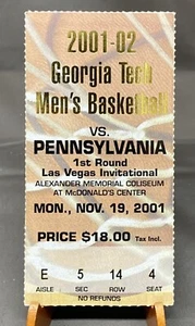 Georgia Tech Pennsylvania NCAA Men Basketball Las Vegas Invitational Ticket 2001 - Picture 1 of 2