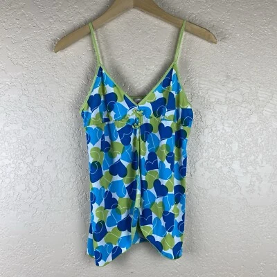 Camiseta sin mangas Victoria’s Secret L Babydoll Y2K retro estampado de corazones lazo verde azul Foto 1 de 4