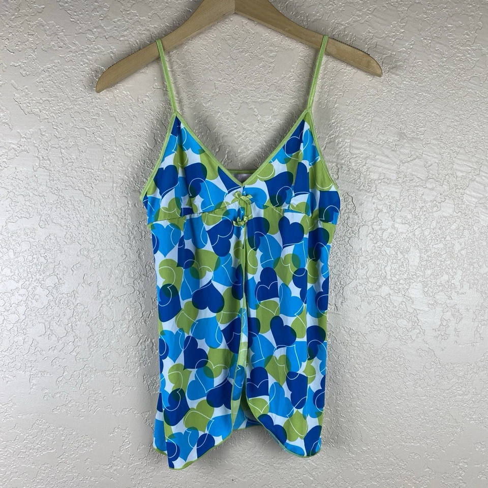 Camiseta sin mangas Victoria’s Secret L Babydoll Y2K retro estampado de corazones lazo verde azul Foto 1 de 4