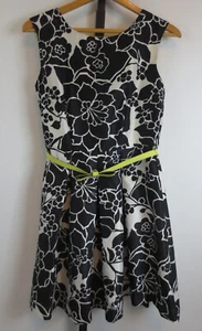 The Limited Fit and Flare Dress Womens Size 4 Black White Floral Yellow Bow Belt - Picture 1 of 9