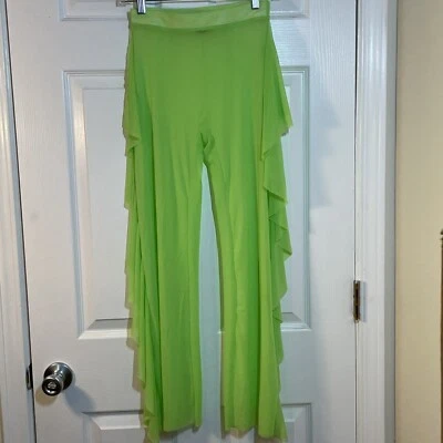 Womens Small Lime Green Sheer Mesh Pants Feminine Ruffles Dance Costume Uluwatu - Imagem 1 de 4