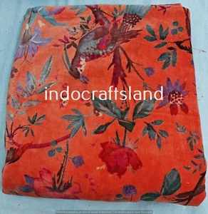 Orange Bird Printed Luxury Soft Velvet Fabric Dress Sewing Upholstery Throw Yard - Picture 1 of 10