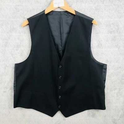 Canda Costume Gilet Veste Homme 50 Noir Laine Mélangée Doublé Mariage Formel - Photo 1/4