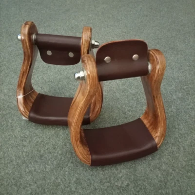 Изогнутые деревянные стремена для седла лошади кожаный чехол, 3,0 дюйма западные угловые стремена - Изображение 1 из 4