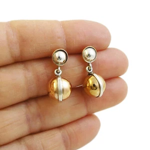 Mixed Metal Copper and 925 Silver Ball Bead Dangle Earrings - Picture 1 of 5