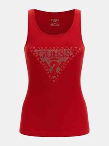 Guess Jeans Womens Tank Top T shirt Triangle Logo Red W2RP00K1811 Claralie - Picture 1 of 2