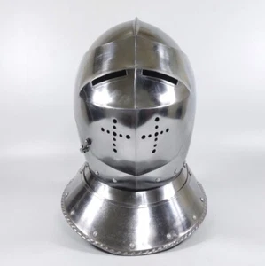 Medieval LARP Caballero Cierre Casco Guerrero Cerrar Armadura Plata Halloween - Imagen 1 de 5