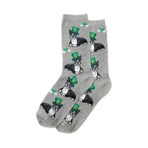 Hot Sox Irish Boston Terrier Socks 1 Pair, Grey, Women's 4-10 Shoe - Picture 1 of 1