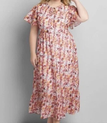 Vestido floral Lane Bryant para mujer talla 18/20 manga corta maxi largo 40" Foto 1 de 4