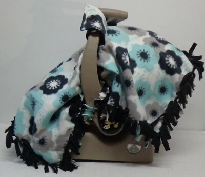 Flores verde azulado / Vellón negro infantil / Asiento de coche de bebé toldo/tienda/cubierta hecha a mano Foto 1 de 4