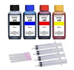 ✅ Nachfüllset 4 x 100 ml Nachfülltinte für Epson 405 + 405XL Druckerpatronen - Afbeelding 1 van 2