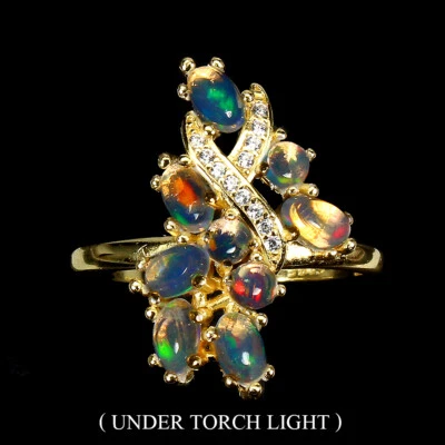 Anillo de plata de ley 925 ovalado ópalo de fuego 5x3 mm circonita simulada piedras preciosas joyería 8 Foto 1 de 4