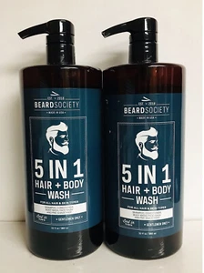 2 Bottles Beard Society ~ 5-in-1 Men’s Wash fo All Hair & Skin Types 32 oz Each - Picture 1 of 4